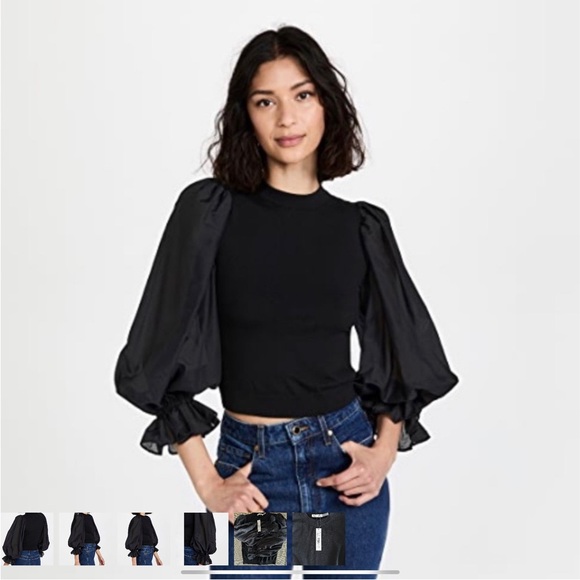 Alice + Olivia Kirie Combination Sleeve Sweater in Black - Picture 2 of 5